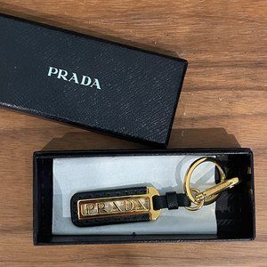Prada Saffiano Logo Plaque Key Ring